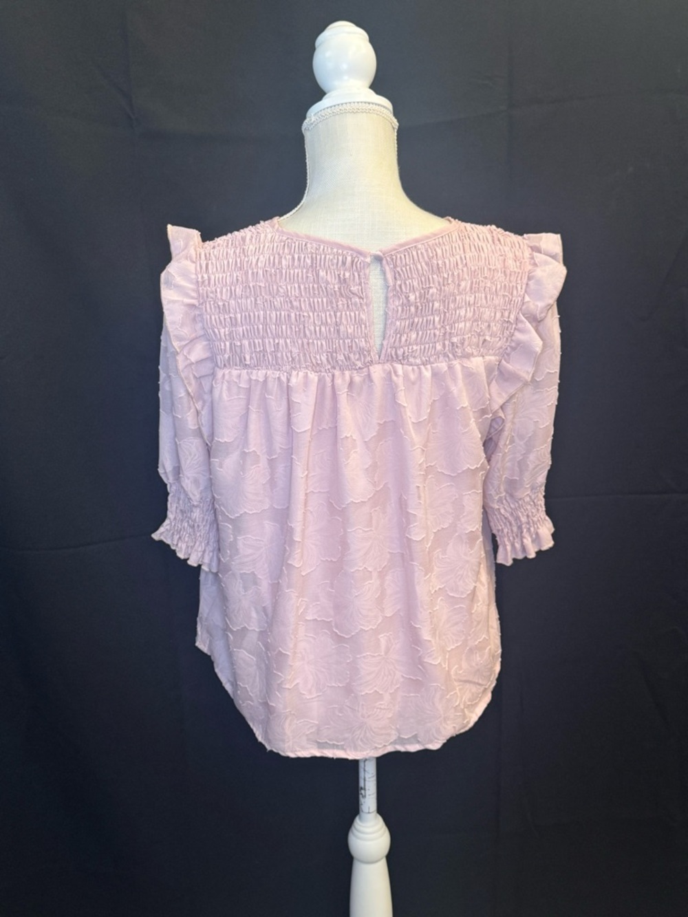 Ontwelfth Soft Pink Smocked Yoke Women's Blouse - Picture 2 of 4